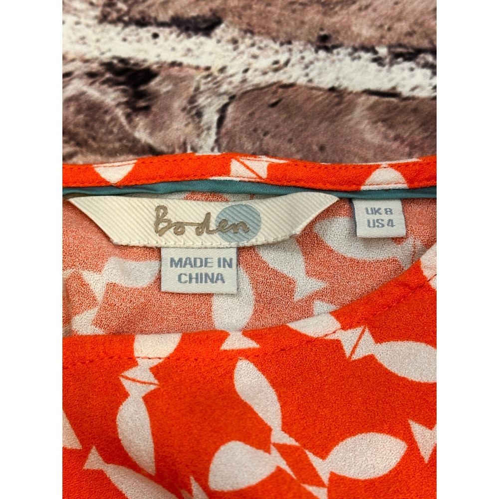 Boden Orange White Geometric Print Long Sleeve Blouson Dress US 4 WH902 - Picture 3 of 16